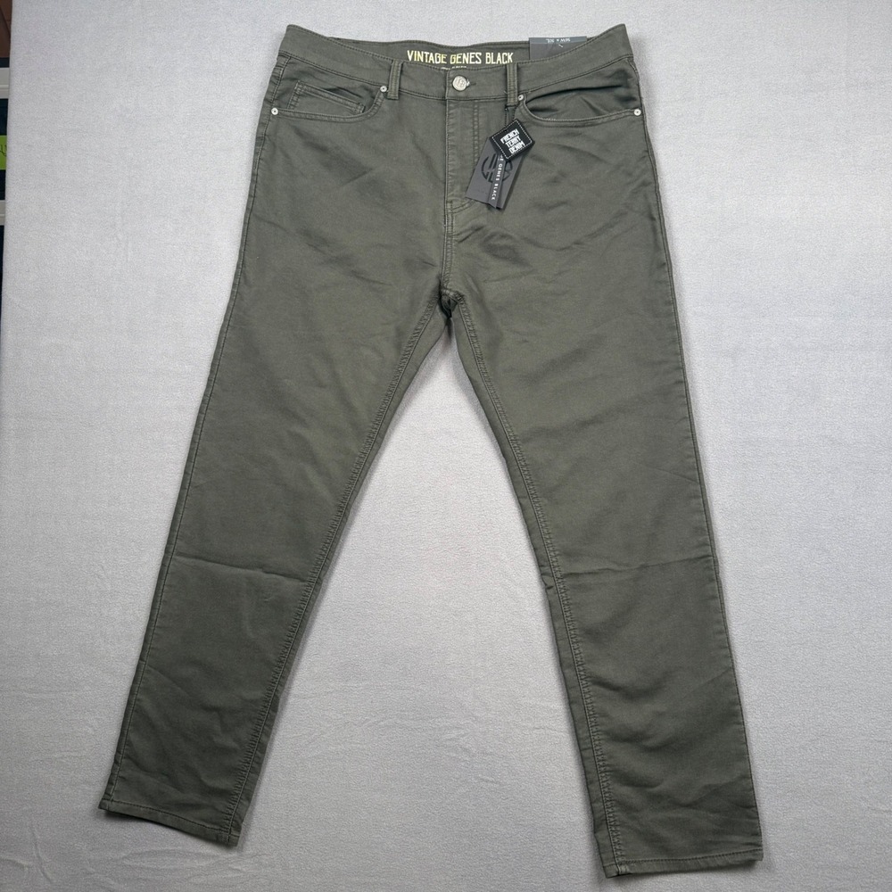 Vintage Genes Black French Terry Denim Slim Fit Pants 36x30 Green